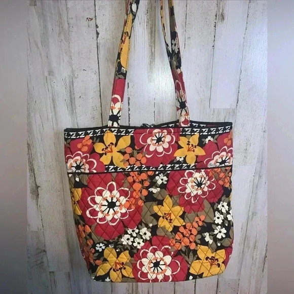Vera Bradley Quilted Tote Bag Orange Red Floral Pattern - Picture 11 of 14